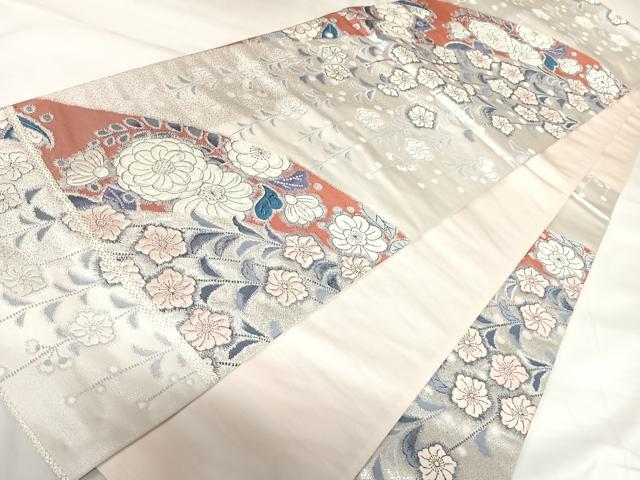 平和屋着物◎六通柄袋帯　辻が花　夢幻土花　銀糸　正絹　逸品　AABK0825yx