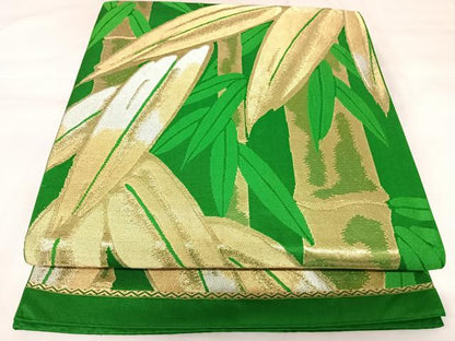 平和屋着物◎六通柄袋帯　笹竹文　金銀糸　正絹　逸品　AABK0826yx