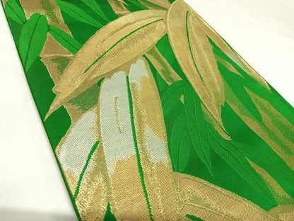 平和屋着物◎六通柄袋帯　笹竹文　金銀糸　正絹　逸品　AABK0826yx