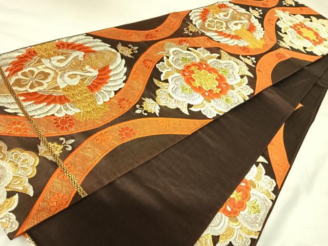 平和屋着物◎六通柄袋帯　唐織　立涌向かい鶴花文　金銀糸　正絹　逸品　AABK0827yx
