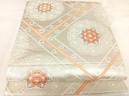 平和屋着物◎六通柄袋帯　唐織　正倉院花文　銀糸　正絹　逸品　AABK0831yx