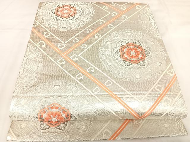 平和屋着物◎六通柄袋帯　唐織　正倉院花文　銀糸　正絹　逸品　AABK0831yx