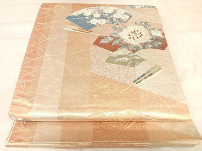 平和屋着物◎六通柄袋帯　唐織　地紙花文　金銀糸　正絹　逸品　AABK0832yx