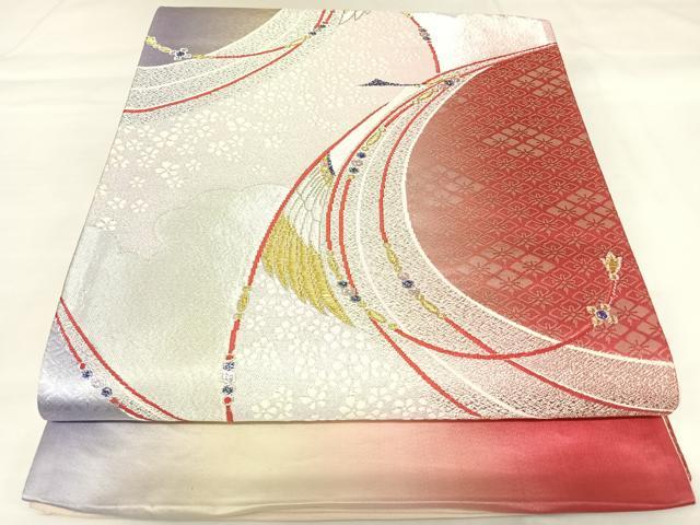 平和屋着物◎西陣　六通柄袋帯　唐織　孔雀文　金銀糸　正絹　逸品　AABK0841yx