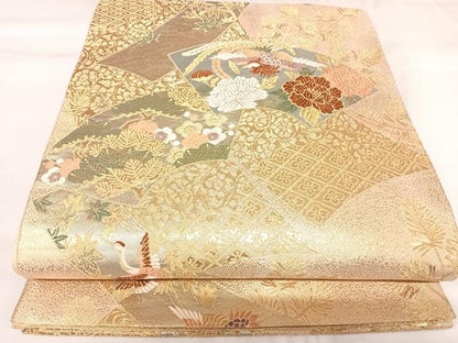 平和屋着物◎六通柄袋帯　唐織　地紙鳳凰花文　金銀糸　正絹　逸品　AABK0844yx