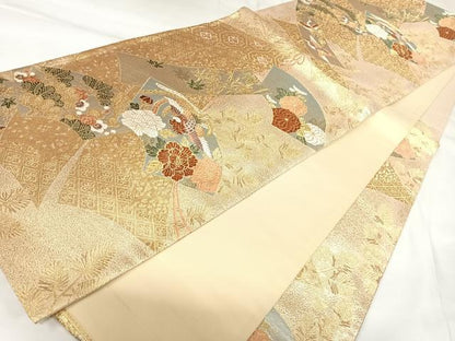 平和屋着物◎六通柄袋帯　唐織　地紙鳳凰花文　金銀糸　正絹　逸品　AABK0844yx