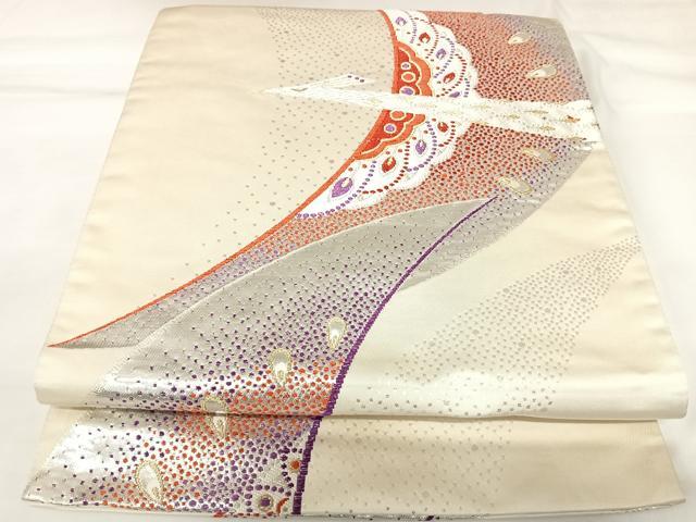 平和屋着物◎六通柄袋帯　唐織　孔雀文　金銀糸　正絹　逸品　AABK0845yx