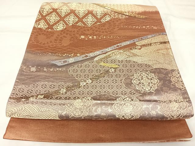 平和屋着物◎西陣　六通柄袋帯　鬘帯花文　プラチナ二重織　正絹　逸品　AABK0849yx