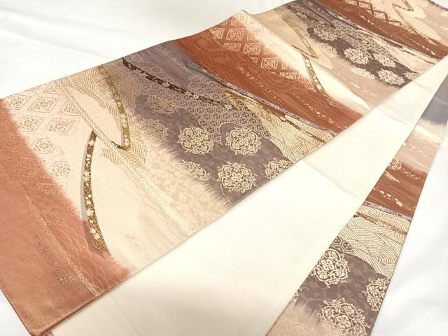 平和屋着物◎西陣　六通柄袋帯　鬘帯花文　プラチナ二重織　正絹　逸品　AABK0849yx