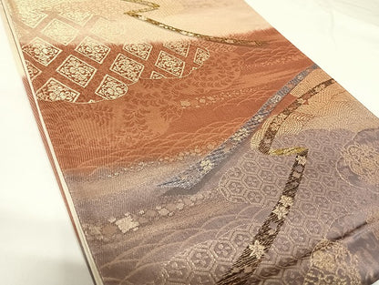 平和屋着物◎西陣　六通柄袋帯　鬘帯花文　プラチナ二重織　正絹　逸品　AABK0849yx