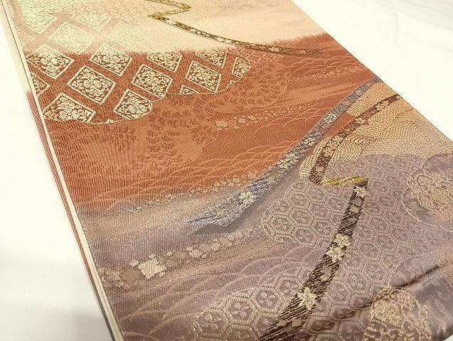 平和屋着物◎西陣　六通柄袋帯　鬘帯花文　プラチナ二重織　正絹　逸品　AABK0849yx