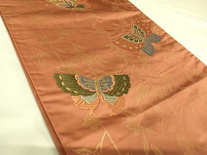 平和屋着物◎六通柄　京袋帯　唐織　花蝶文　金糸　正絹　逸品　AABK0854yx
