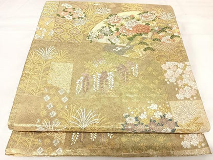平和屋着物◎六通柄袋帯　唐織　地紙花文　金糸　正絹　逸品　AABK0855yx