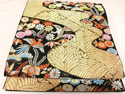 平和屋着物◎六通柄京袋帯　唐織　鳳凰花文　黒地　金銀糸　正絹　逸品　AABK0856yx