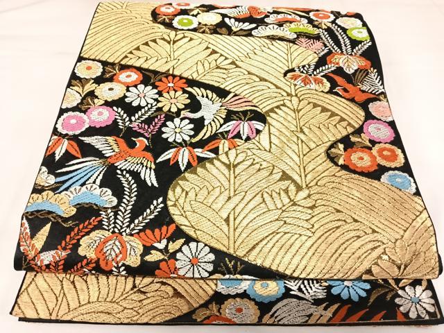 平和屋着物◎六通柄京袋帯　唐織　鳳凰花文　黒地　金銀糸　正絹　逸品　AABK0856yx
