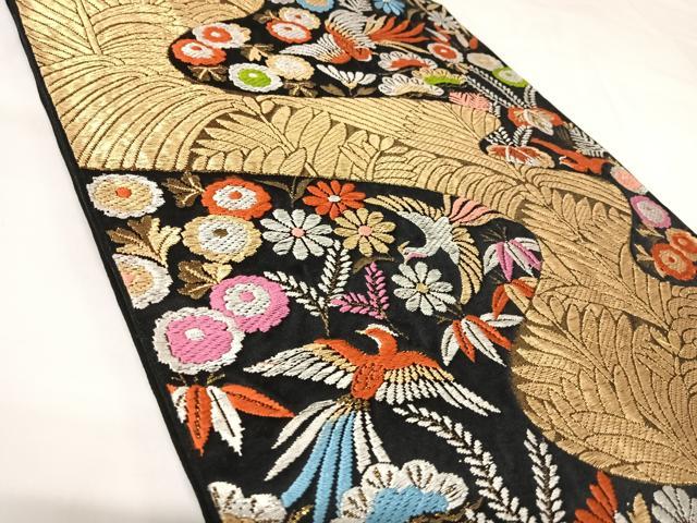 平和屋着物◎六通柄京袋帯　唐織　鳳凰花文　黒地　金銀糸　正絹　逸品　AABK0856yx