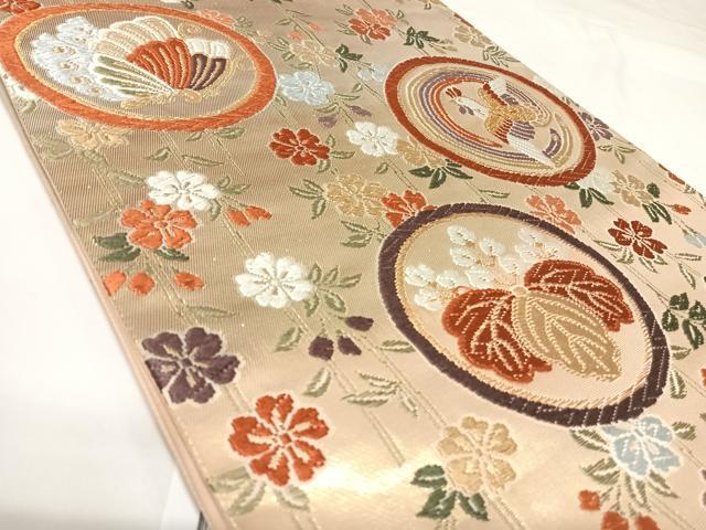 平和屋着物◎六通柄袋帯　唐織　花鳥丸　舞蝶文　金糸　正絹　逸品　AABK0857yx