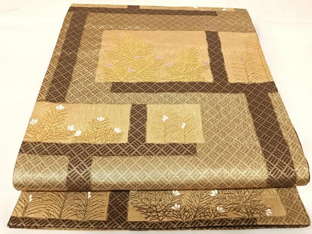 平和屋着物◎六通柄袋帯　唐織　おとづれ　金糸　正絹　逸品　AABK0858yx