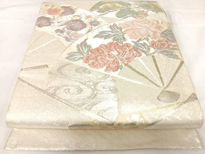 平和屋着物◎佐賀錦　太鼓柄袋帯　扇面花文　金銀糸　正絹　逸品　AABK0859yx