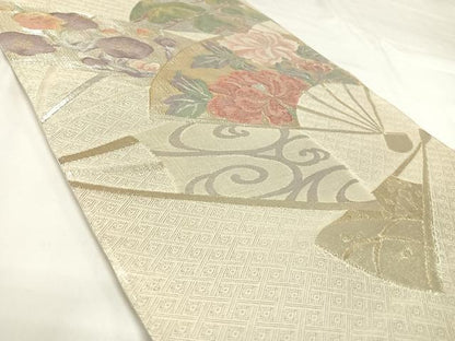平和屋着物◎佐賀錦　太鼓柄袋帯　扇面花文　金銀糸　正絹　逸品　AABK0859yx