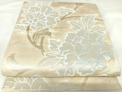 平和屋着物◎六通柄袋帯　草花文　銀糸　正絹　逸品　AABK0862yx