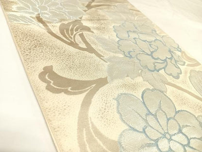 平和屋着物◎六通柄袋帯　草花文　銀糸　正絹　逸品　AABK0862yx