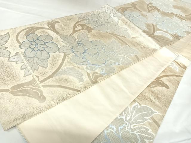 平和屋着物◎六通柄袋帯　草花文　銀糸　正絹　逸品　AABK0862yx