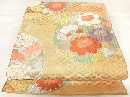 平和屋着物◎西陣　野々村織物謹製　六通柄袋帯　唐織　花丸文　金銀糸　正絹　逸品　AABK0863yx