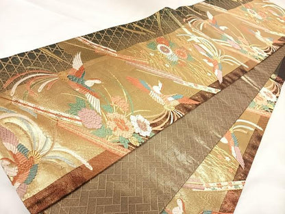 平和屋着物◎佐賀錦　六通柄袋帯　唐織　鳳凰花文　金糸　正絹　逸品　AABK0864yx