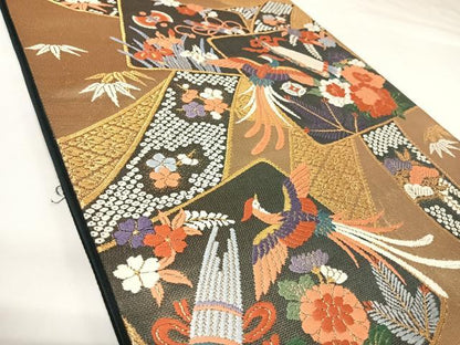 平和屋着物◎六通柄袋帯　唐織　鳳凰花文　金糸　正絹　逸品　AABK0866yx