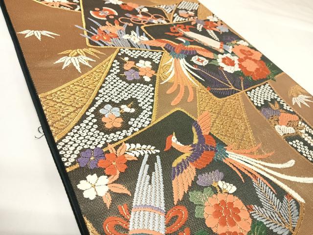 平和屋着物◎六通柄袋帯　唐織　鳳凰花文　金糸　正絹　逸品　AABK0866yx