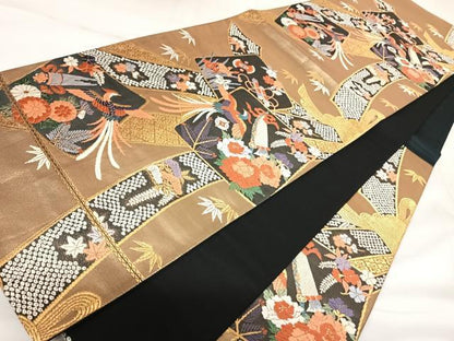 平和屋着物◎六通柄袋帯　唐織　鳳凰花文　金糸　正絹　逸品　AABK0866yx