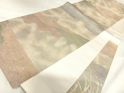 平和屋着物◎六通柄袋帯　道長文　金銀糸　正絹　逸品　AABK0867yx