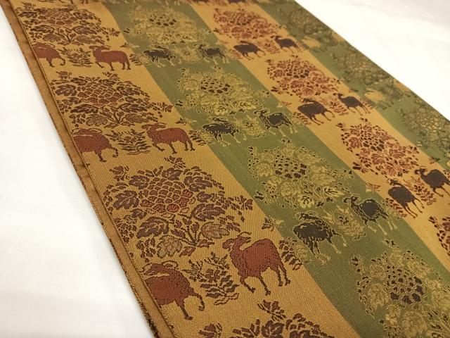平和屋着物◎全通柄袋帯　動物花文　正絹　逸品　AABK0870yx