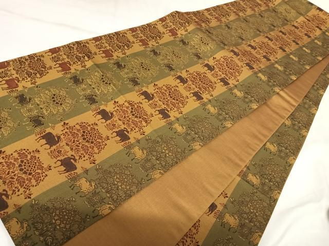 平和屋着物◎全通柄袋帯　動物花文　正絹　逸品　AABK0870yx