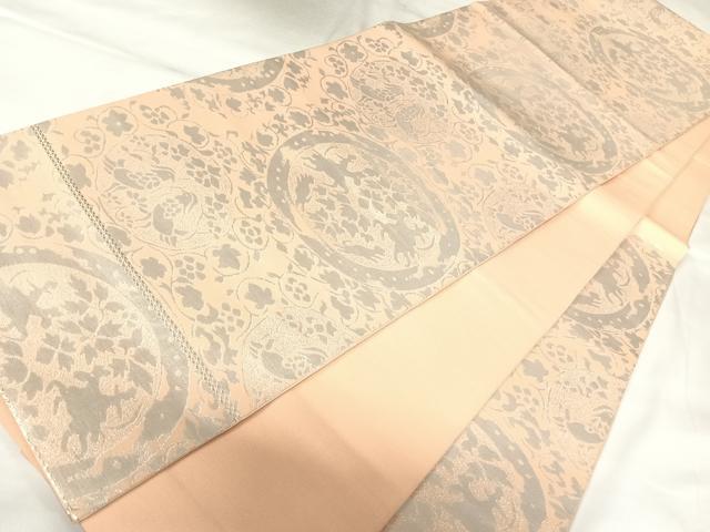 平和屋着物◎六通柄　本袋帯　狩猟花鳥文　純銀箔　正絹　逸品　AABK0871yx