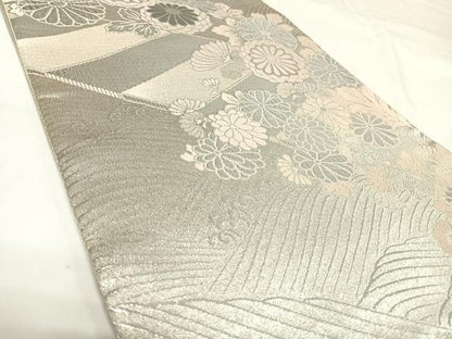 平和屋着物◎六通柄袋帯　プラチナ銀箔　ふくれ織　正絹　逸品　AABK0872yx