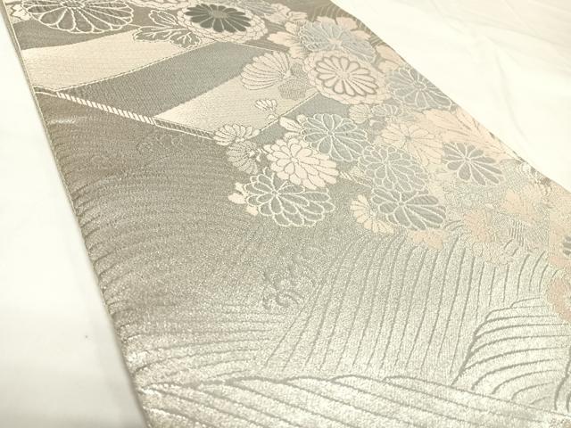 平和屋着物◎六通柄袋帯　プラチナ銀箔　ふくれ織　正絹　逸品　AABK0872yx