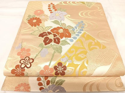 平和屋着物◎六通柄袋帯　唐織　大和路　金糸　正絹　逸品　AABK0873yx