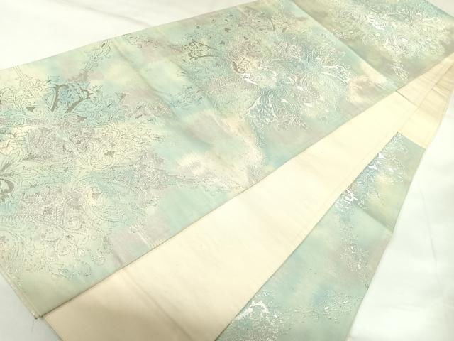 平和屋着物◎西陣　六通柄袋帯　洋花文　銀糸　正絹　逸品　AABK0878yx