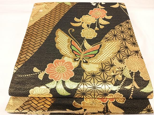 平和屋着物◎佐賀錦　六通柄袋帯　花蝶文　金銀糸　正絹　逸品　AABK0879yx