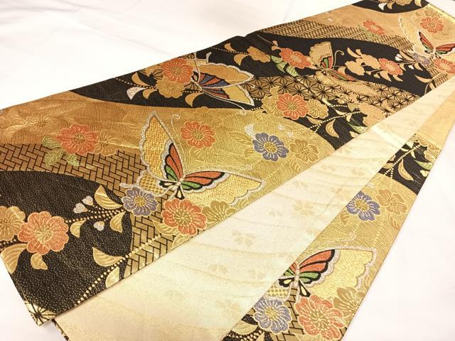 平和屋着物◎佐賀錦　六通柄袋帯　花蝶文　金銀糸　正絹　逸品　AABK0879yx