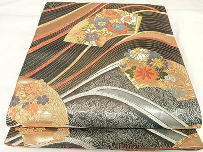 平和屋着物◎六通柄袋帯　唐織　道長花文　金銀糸　正絹　逸品　AABK0881yx