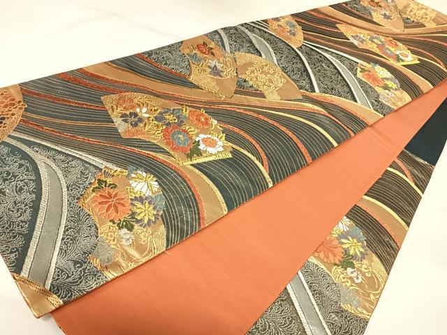 平和屋着物◎六通柄袋帯　唐織　道長花文　金銀糸　正絹　逸品　AABK0881yx