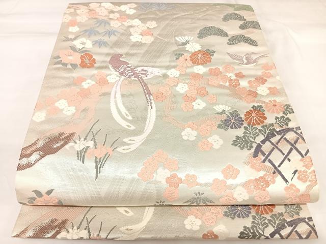 平和屋着物◎六通柄袋帯　唐織　花鳥文　金銀糸　正絹　逸品　AABK0887yx