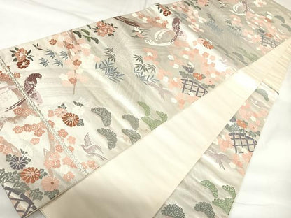 平和屋着物◎六通柄袋帯　唐織　花鳥文　金銀糸　正絹　逸品　AABK0887yx