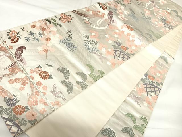 平和屋着物◎六通柄袋帯　唐織　花鳥文　金銀糸　正絹　逸品　AABK0887yx