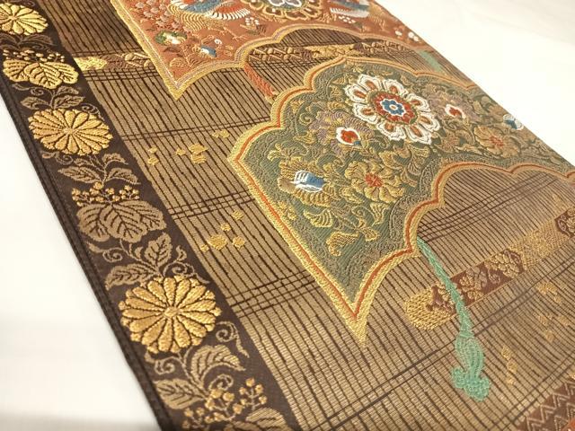 平和屋着物◎六通柄袋帯　唐織　正倉院花鳥文　金糸　正絹　逸品　AABK0888yx