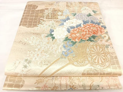 平和屋着物◎六通柄袋帯　唐織　花車文　金糸　正絹　逸品　AABK0890yx