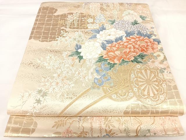 平和屋着物◎六通柄袋帯　唐織　花車文　金糸　正絹　逸品　AABK0890yx